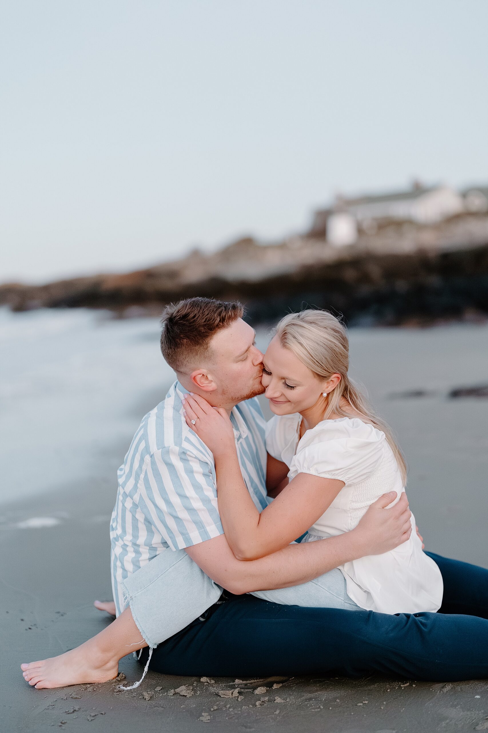 Romantic beach engagement session in Maine