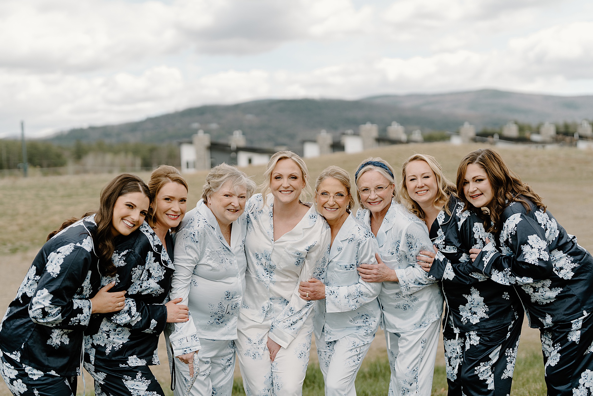 bride and bridesmaids in matching pjs
