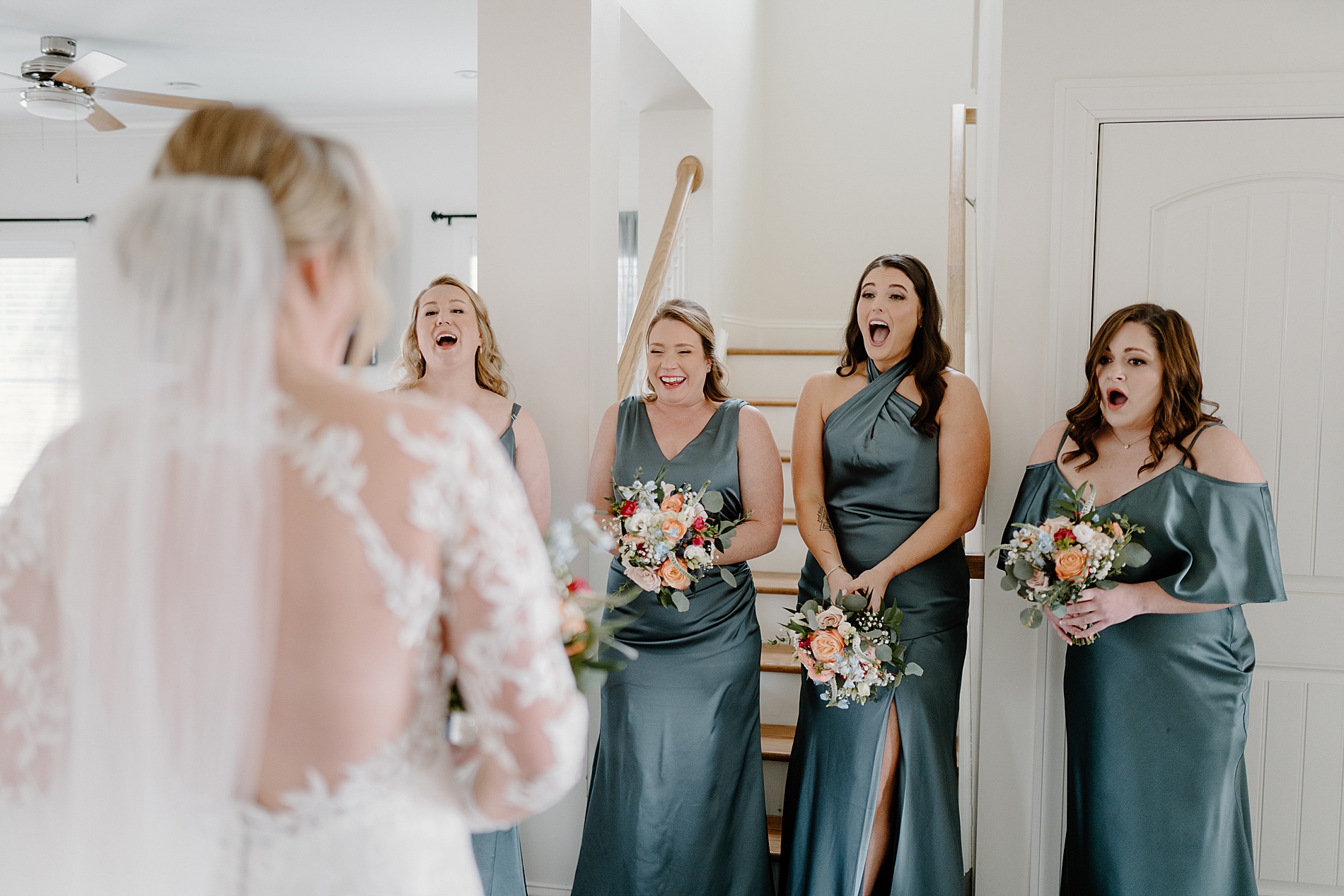 first look with bridesmaids