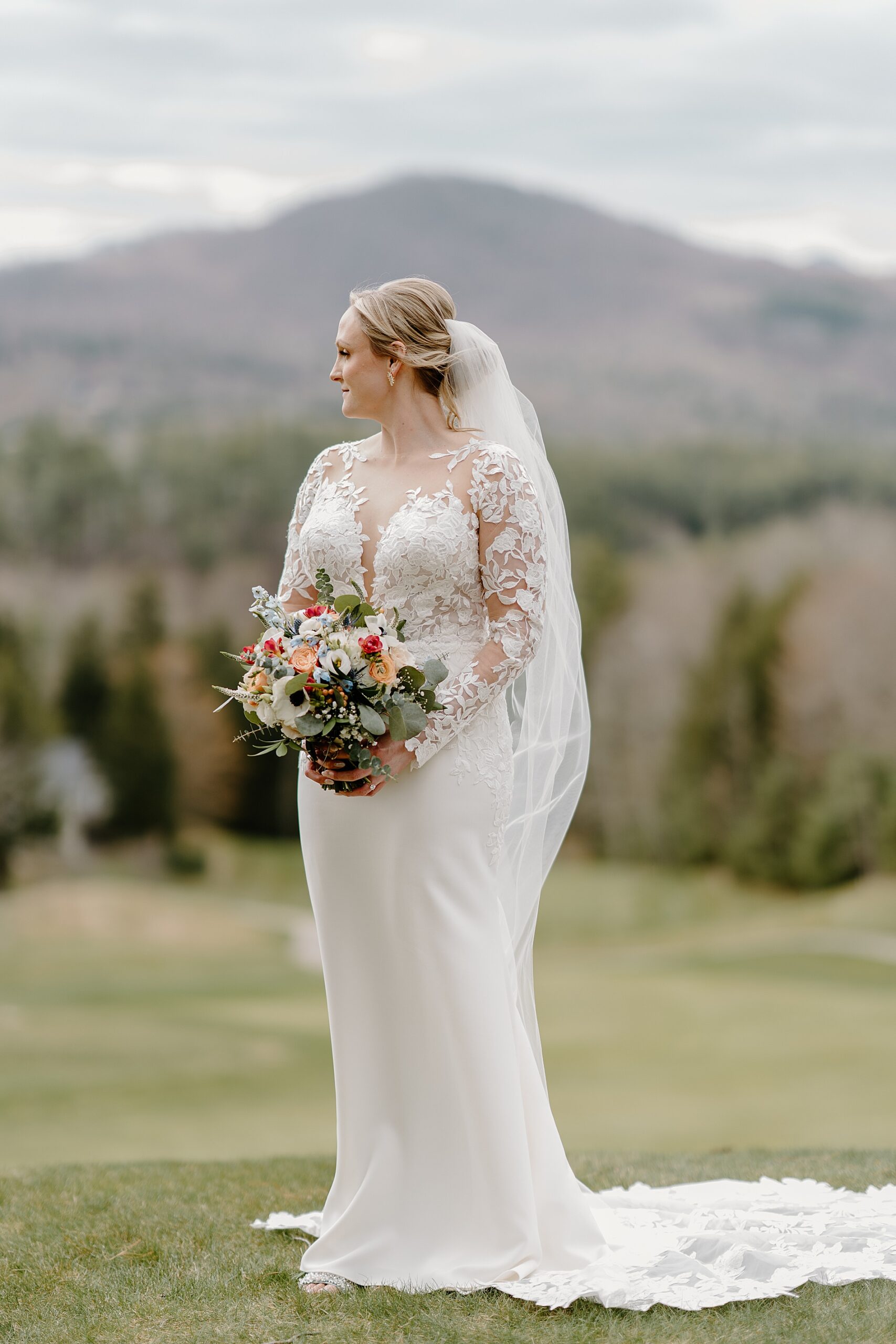 bridal portraits with a mountain view 