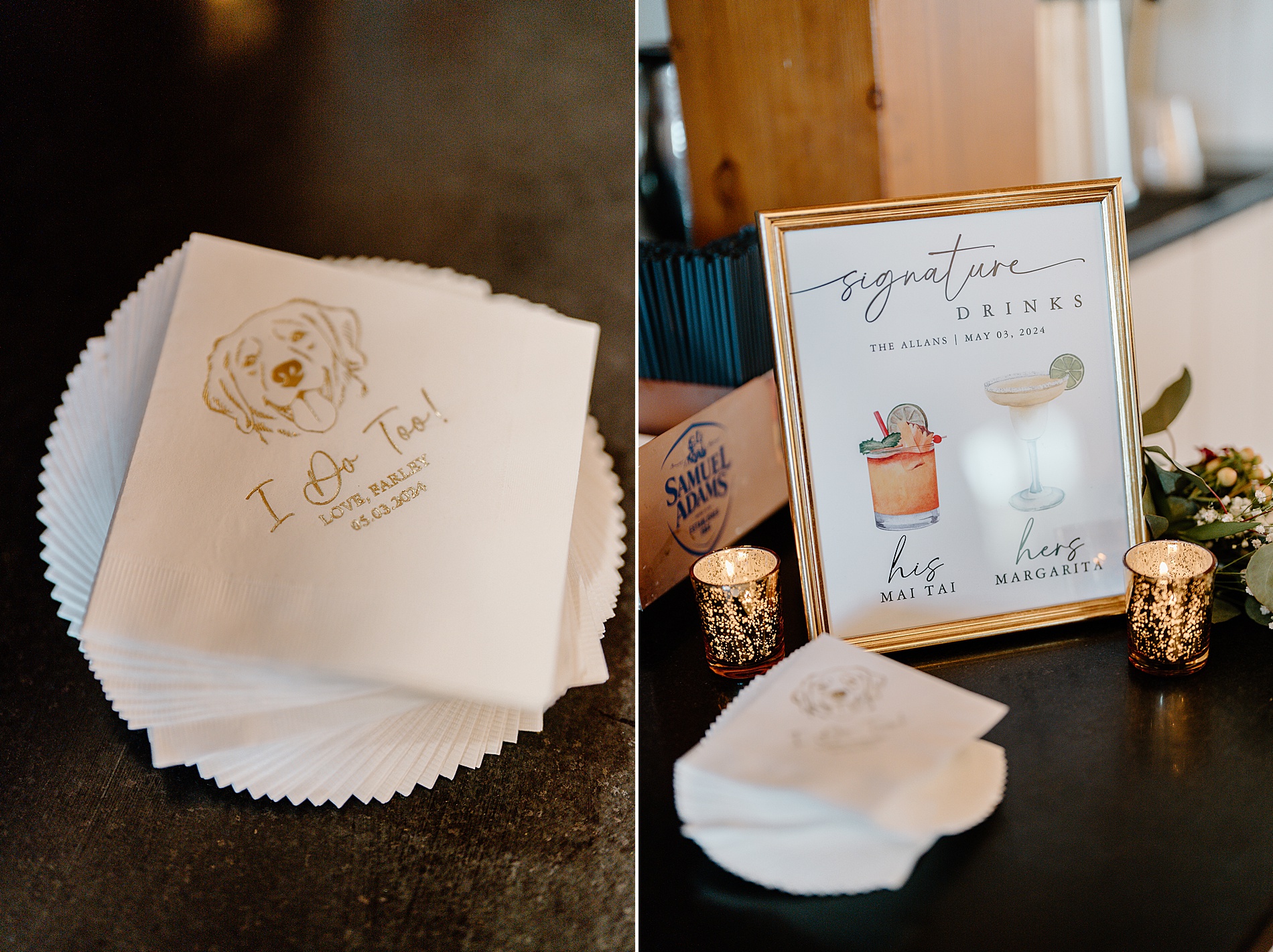 signature drink sign and custom napkins