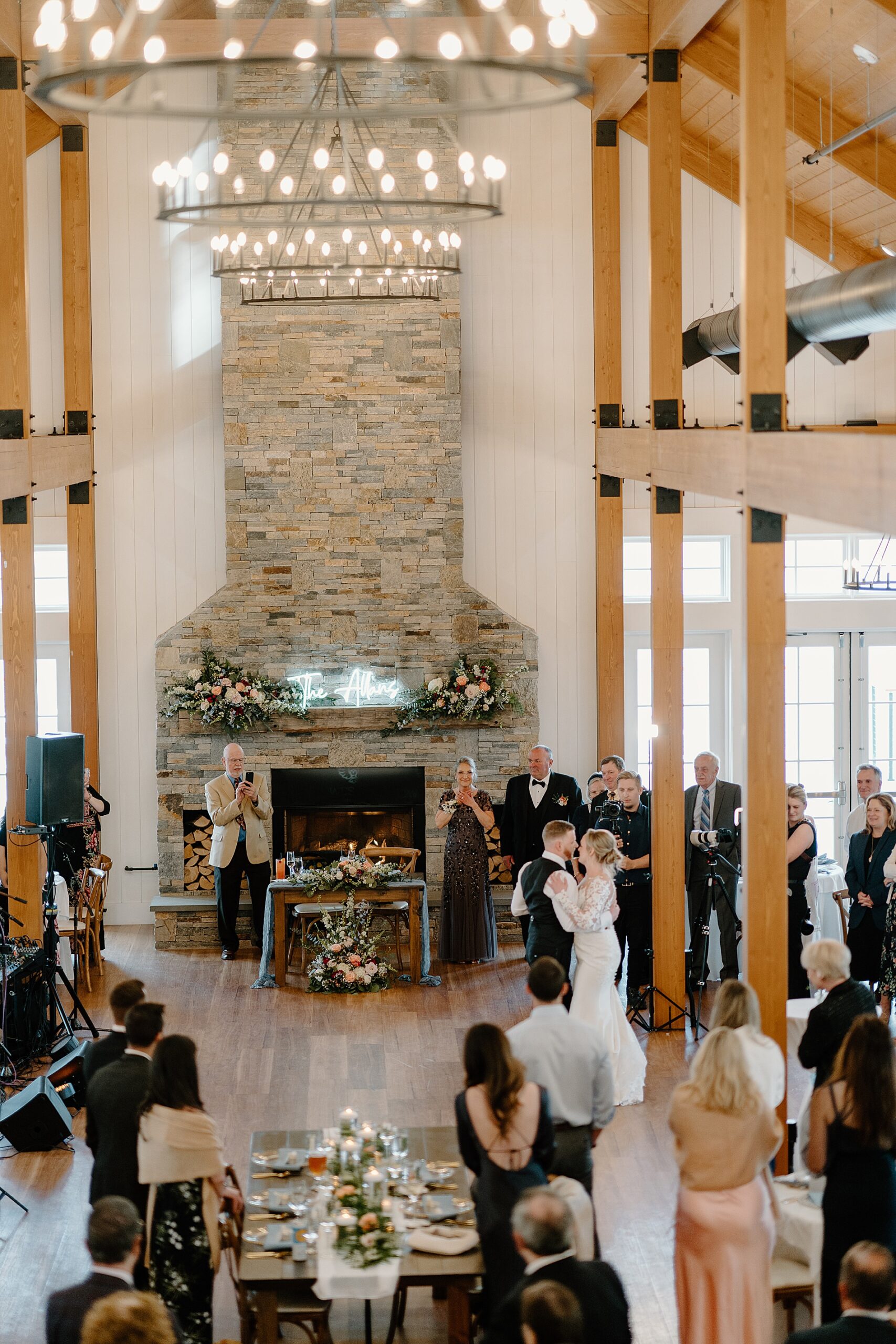 aerial view of newlywed's first dance