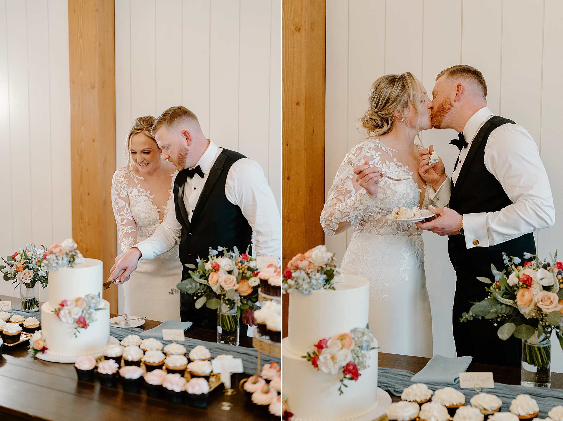 couple cut wedding cake