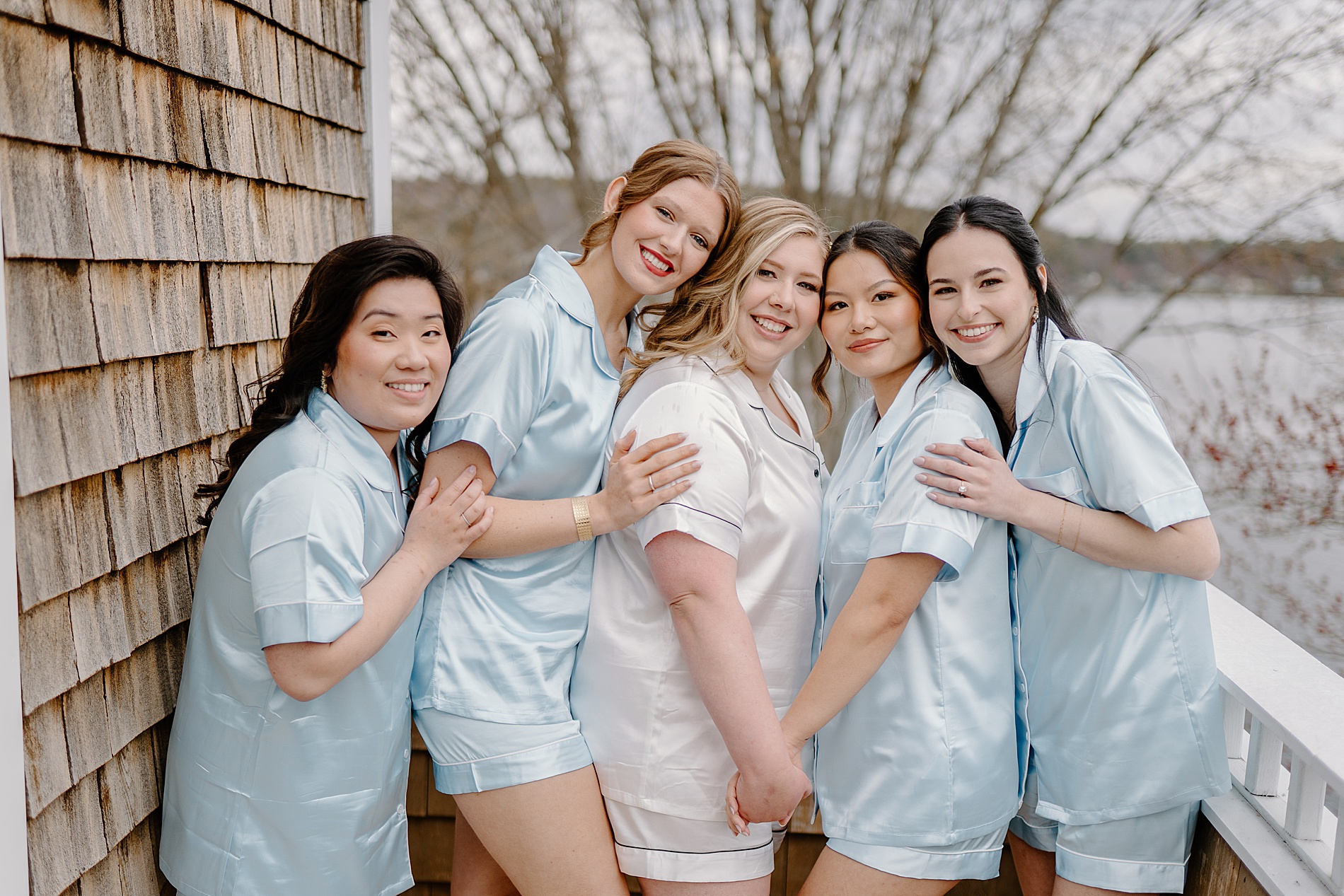bride and bridesmaids in matching pjs 