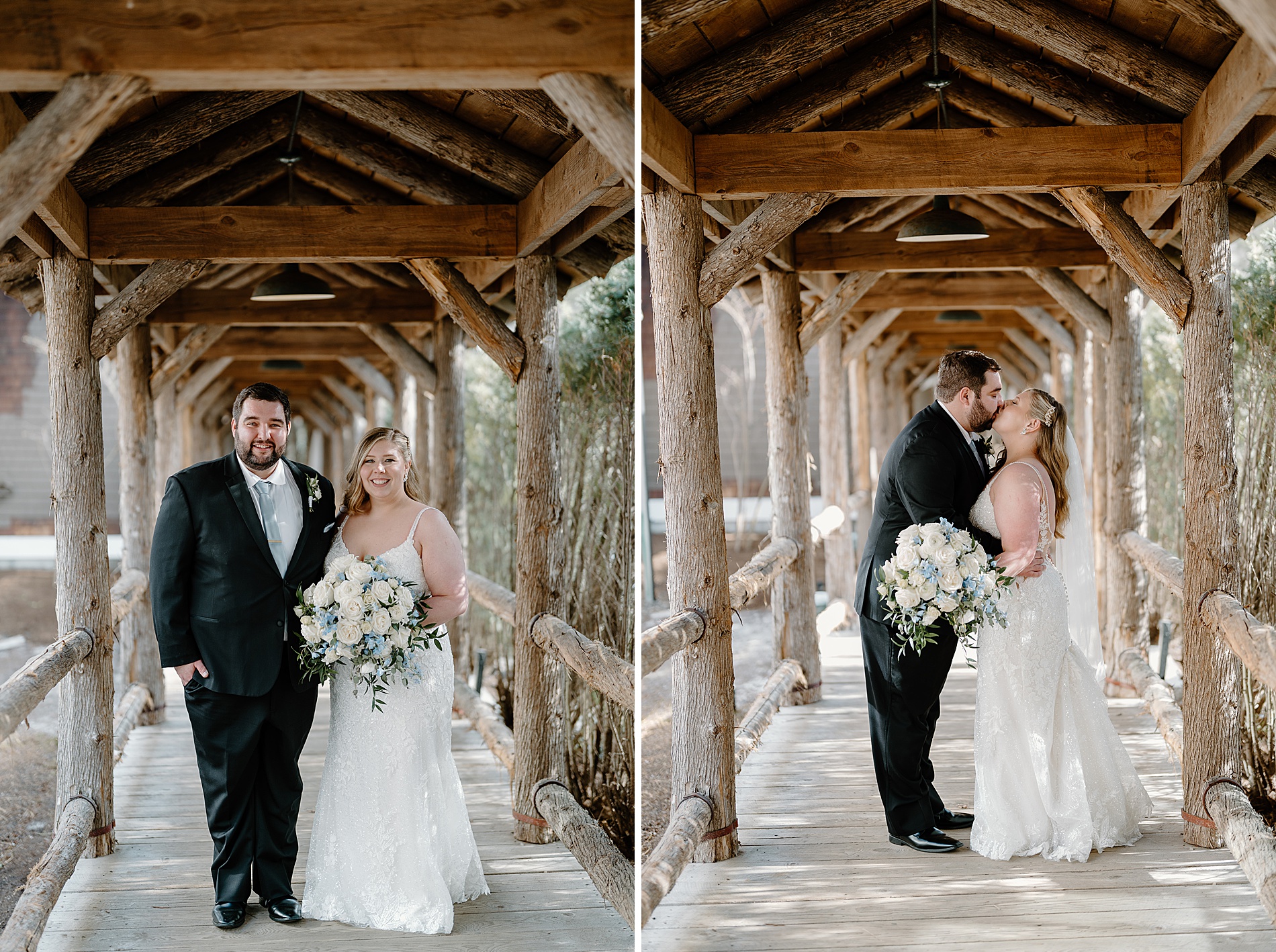 timeless wedding portraits on covered bridge