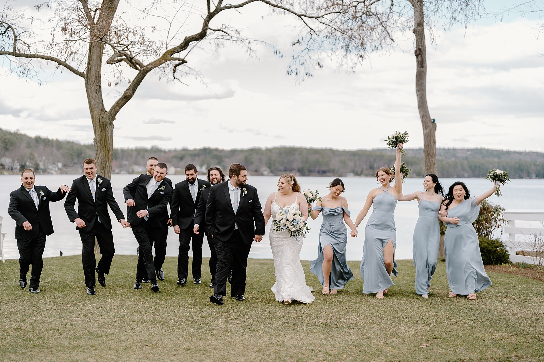 wedding party portraits on Lake winnipesaukee