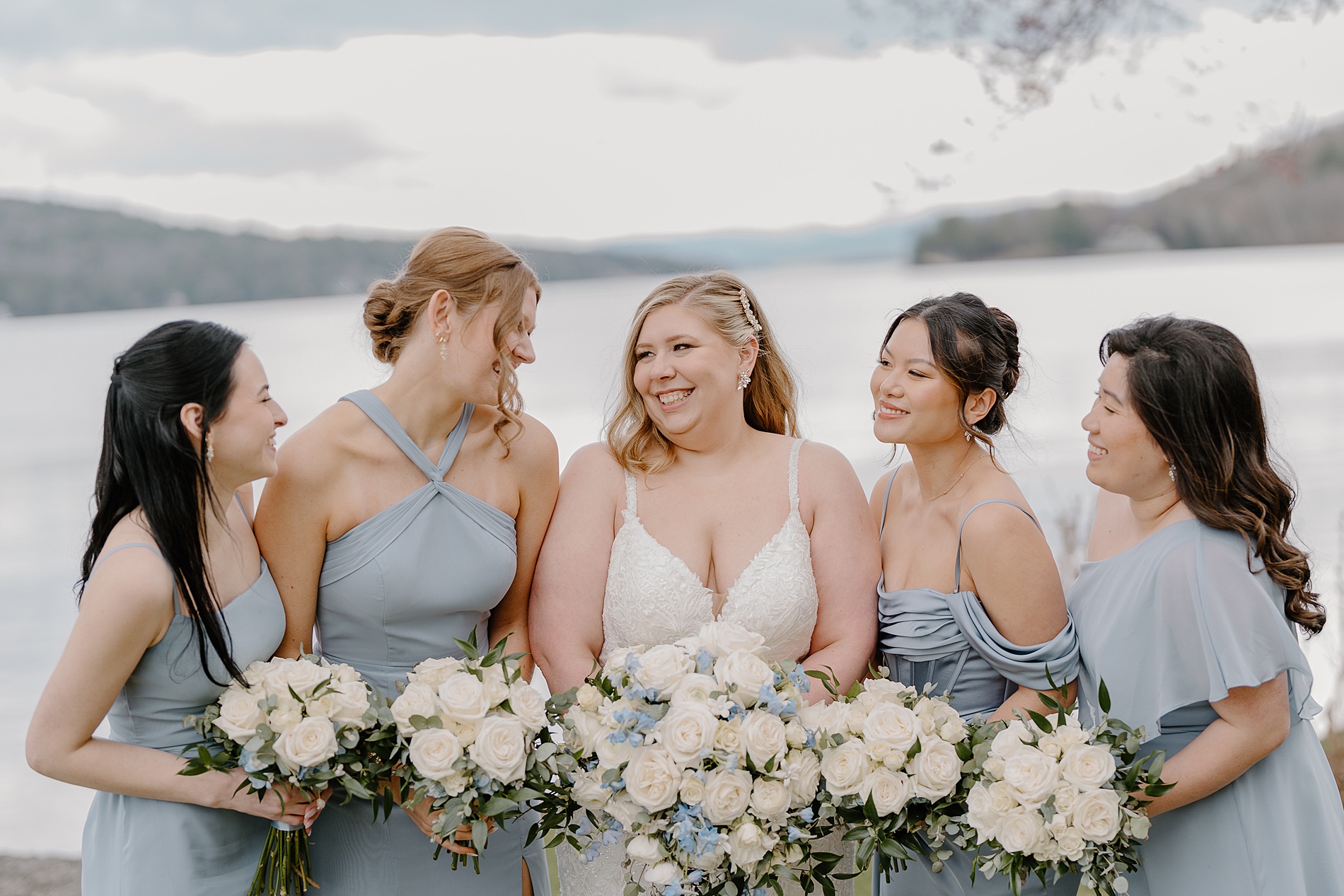 bridal party portraits Lake winnipesaukee wedding 