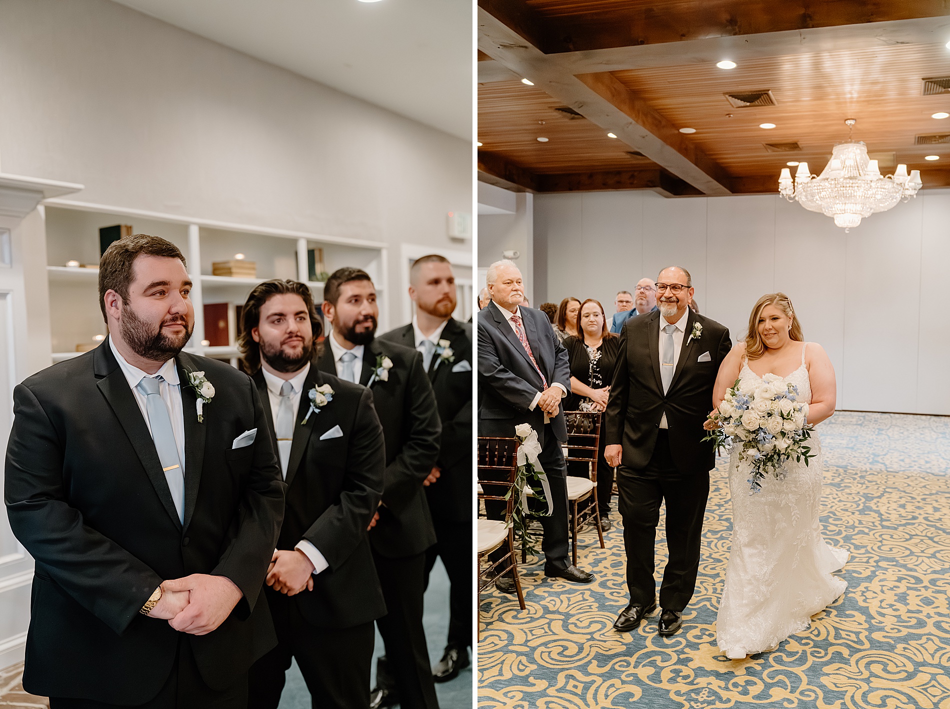 bride walks down the aisle with father 